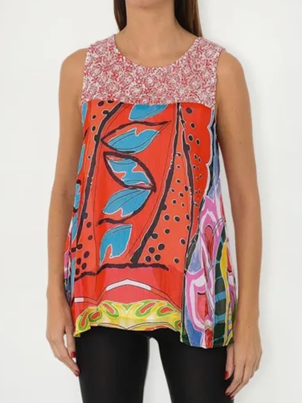 DESIGUAL NWT Orange Blue Floral Abstract Tank Top